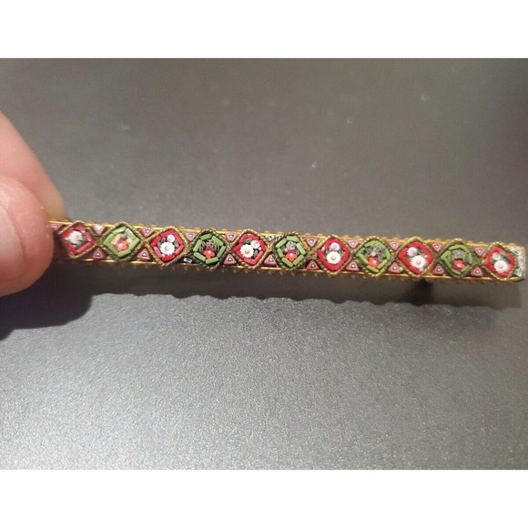 Vintage Bar Pin Brooch Blue Mosaic Floral Design - Picture 1 of 3